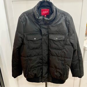 GUESS Men's Duke Quilted Puffer Bomber Jacket Black Large Excellent Condition!